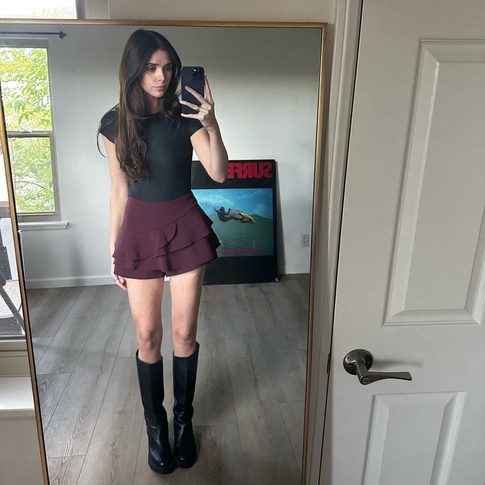 Burgundy Ruffle Skort
